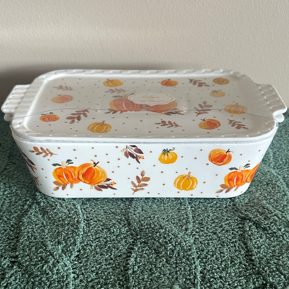 Grace Pantry Pumpkin 🎃 Oven Safe Lidded Baker Fall Leaves NEW!
